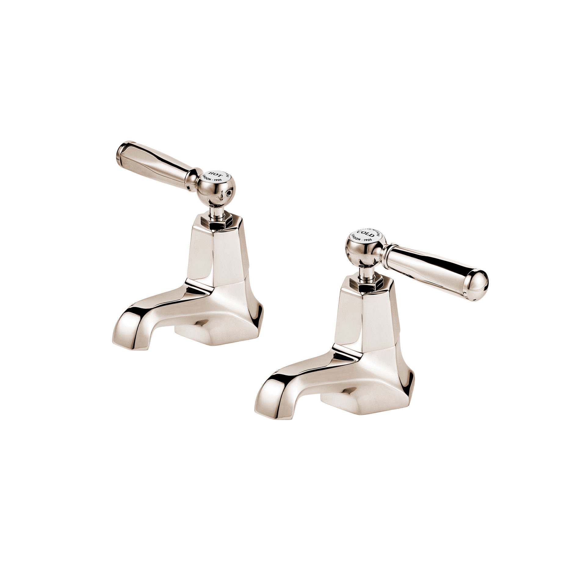 Barber Wilsons Bestselling Basin Taps with Levers with Geometric Design in Polished Nickel