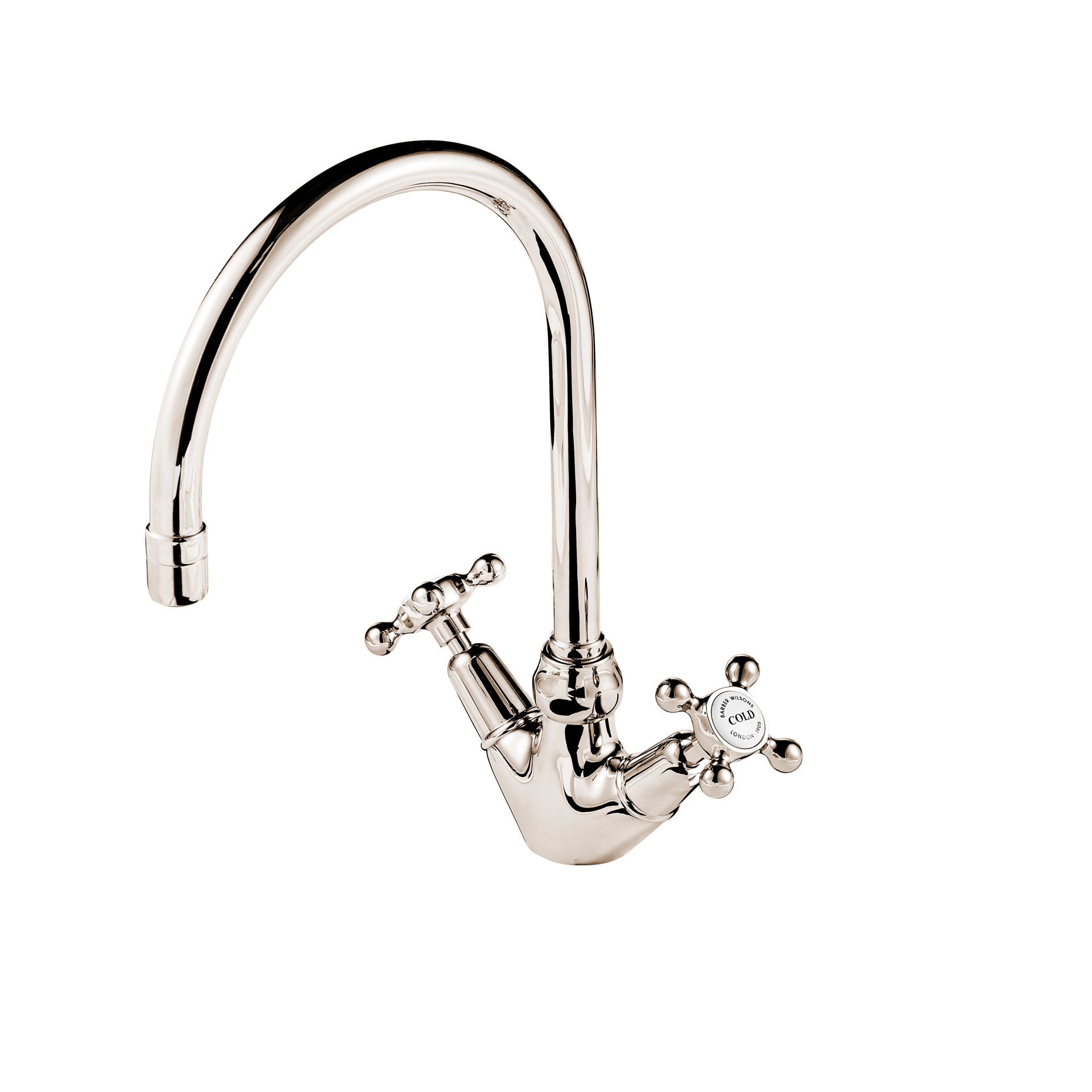Deck mounted kitchen tap with swivel neck in polished nickel