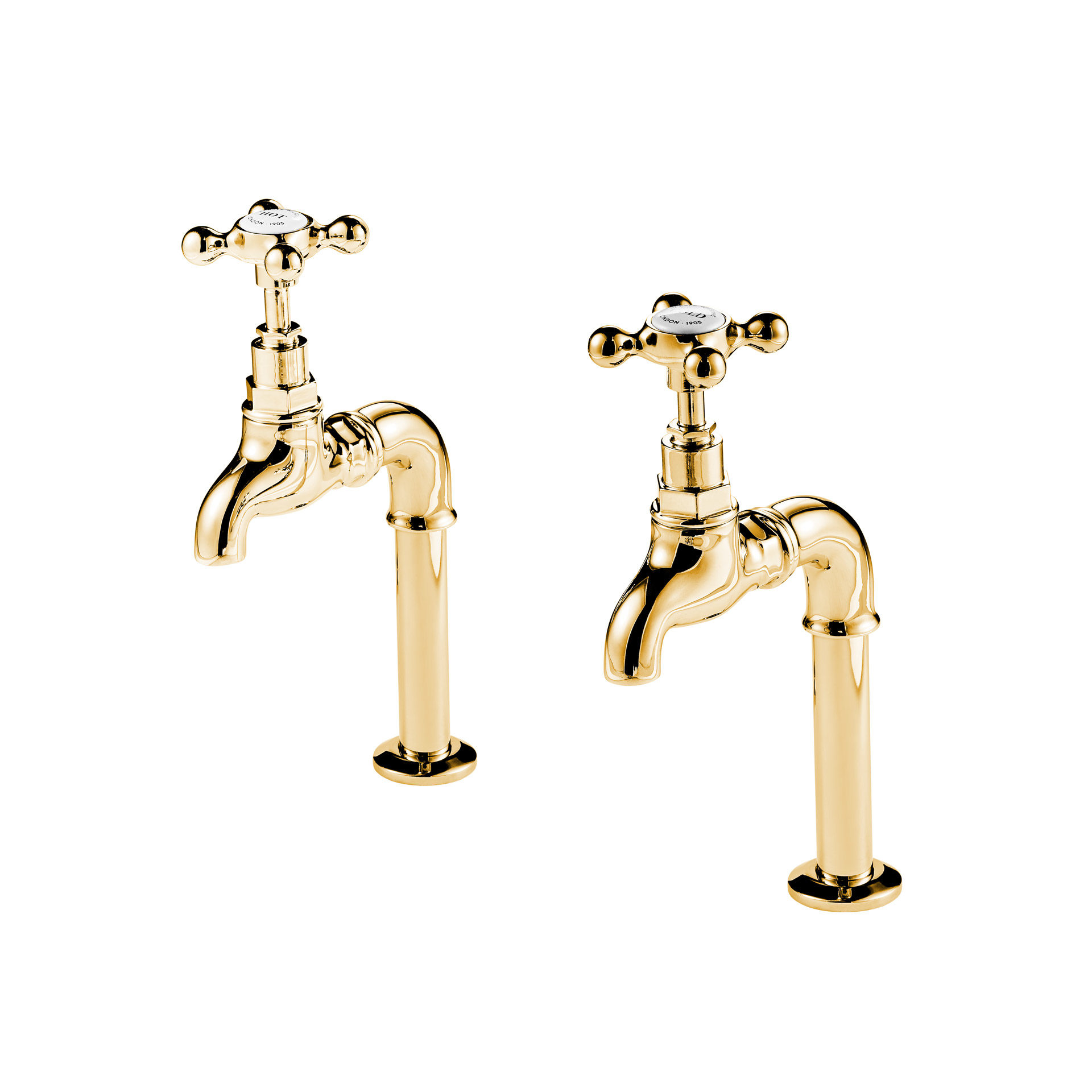 Barber Wilsons 6" Deck and Wall Mounted Brass Bib Taps with Crosshead - Regent 260, 1890's Style