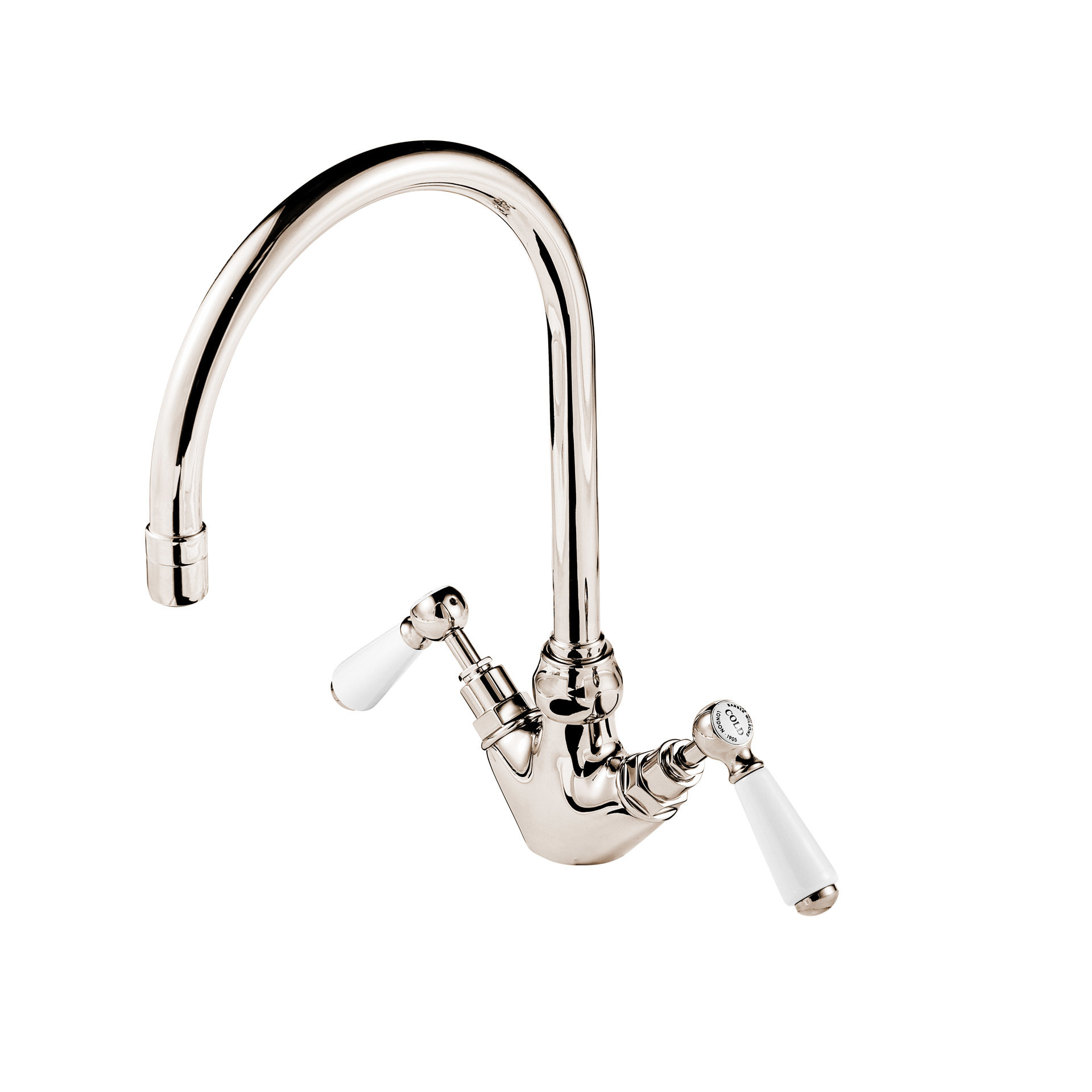Deck mounted kitchen tap with single hole and china levers