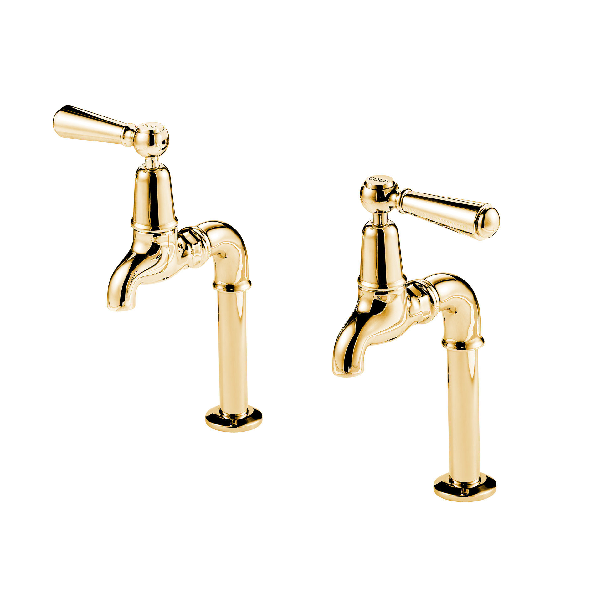Barber Wilsons 6 Inch Deck Mounted Bib Taps in Polished Brass with Metal Lever