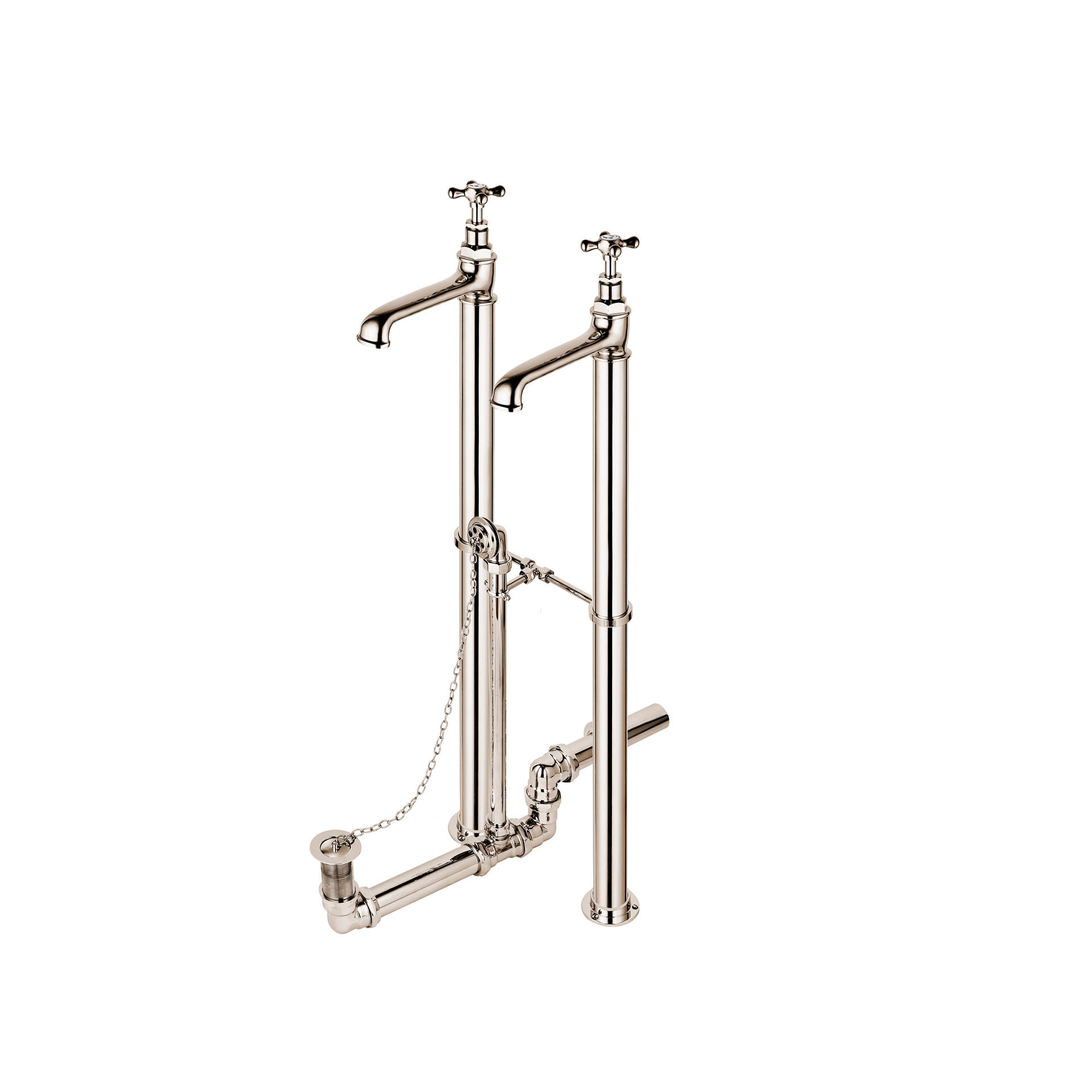 Floor Mounted Bath Taps with 2″ Floor Stands, Bracing Kit and Chain and Plug