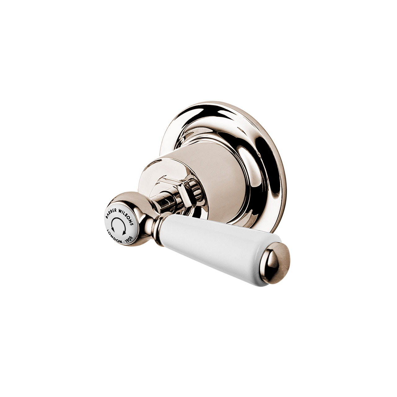 Bath two way diverter with china lever on a rounded mounting flange