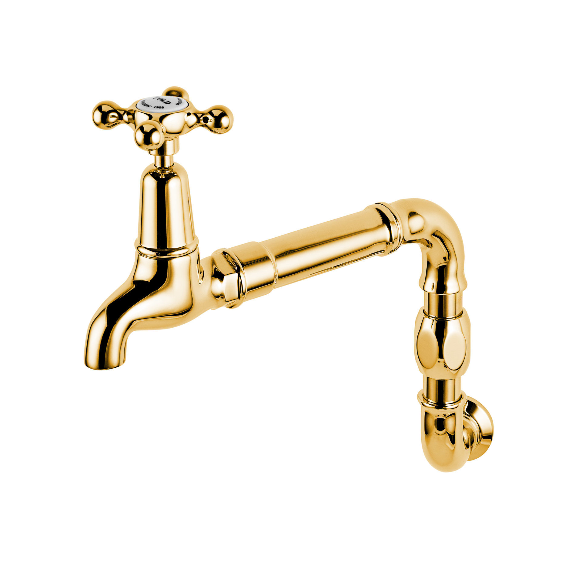 Wall mounted kitchen tap with swinging arm in polished bronze