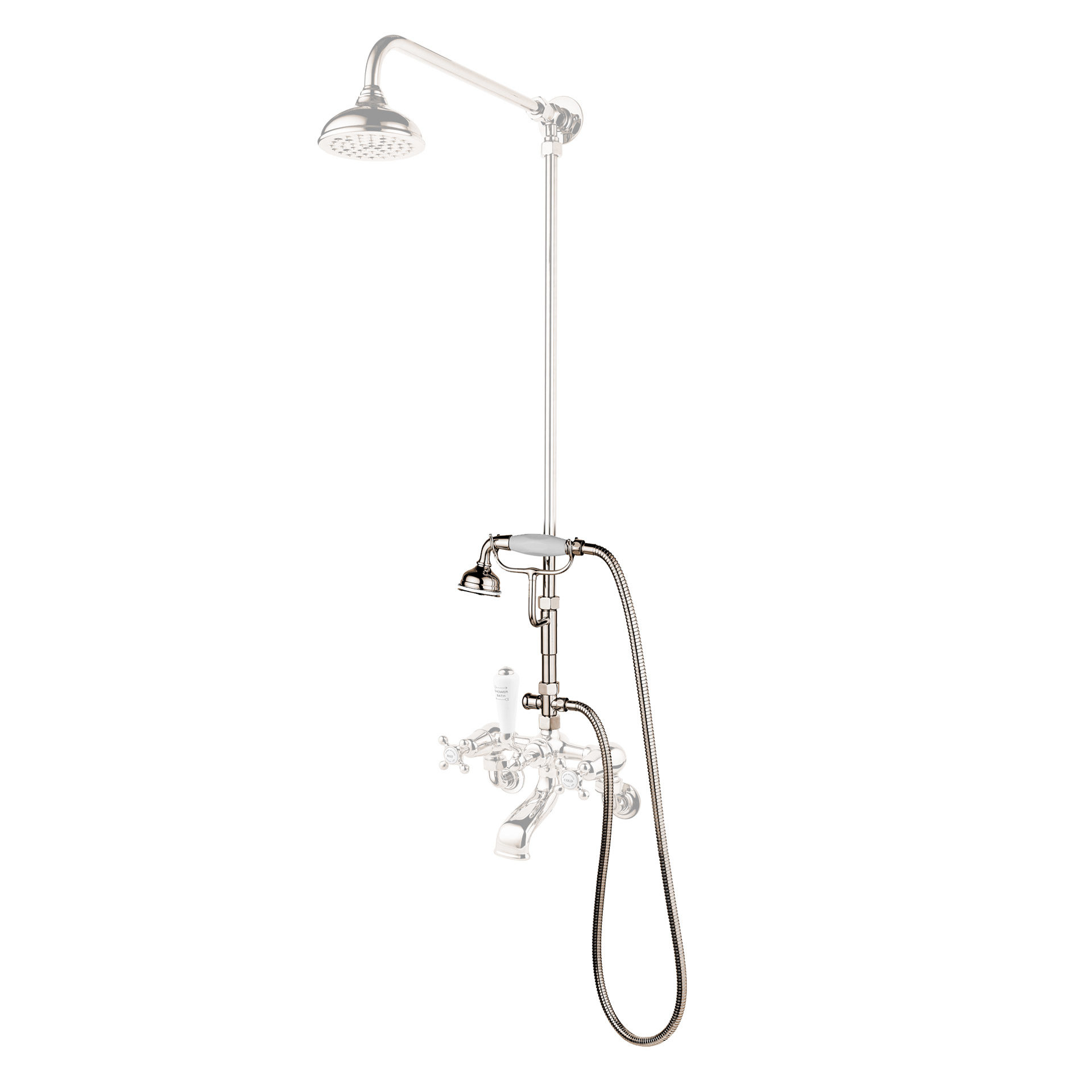 Bespoke shower set up showing optional attachments to either a manual or thermostatic fixed overhead shower